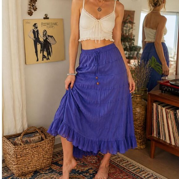 Dresses & Skirts - Y2K Boho Tiered Maxi Skirt Purple Crinkle Cotton Festival Whimsigoth Medium